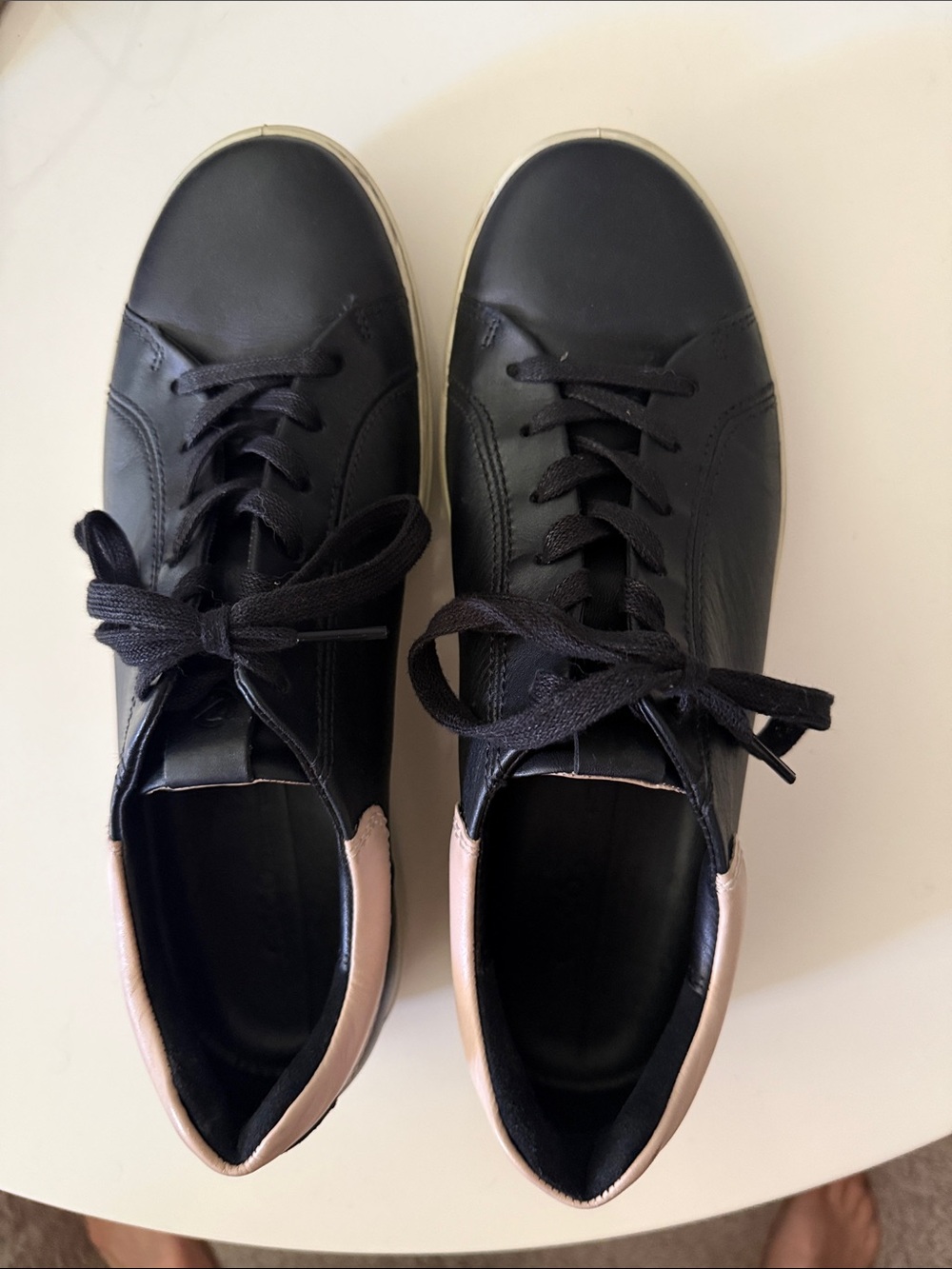 Ecco Women's Black Leather Sneakers with Pink Heel